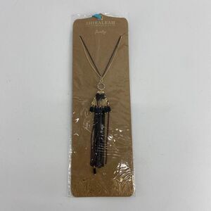 Anthropologie shiraleah black gold Sloan Tassel Necklace New